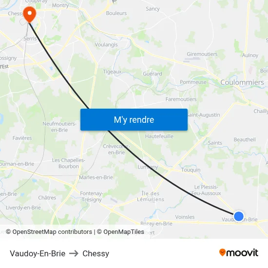 Vaudoy-En-Brie to Chessy map
