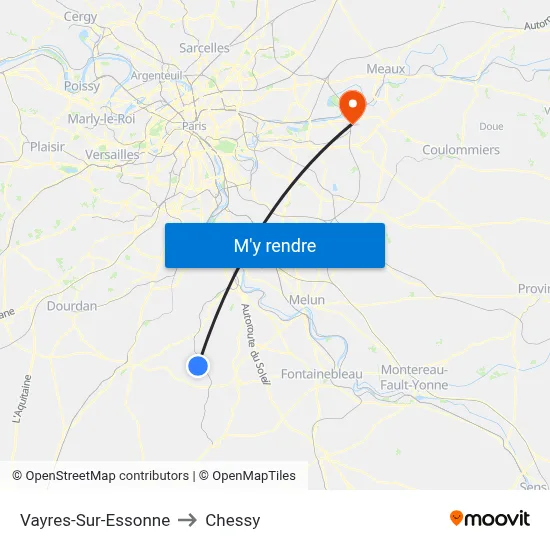 Vayres-Sur-Essonne to Chessy map