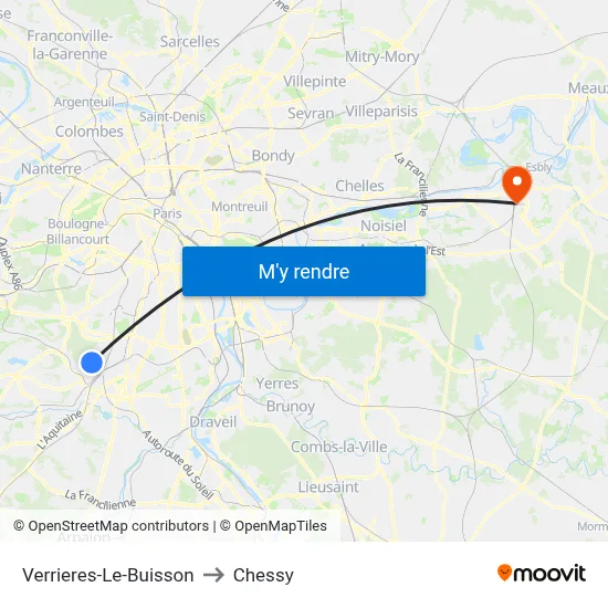 Verrieres-Le-Buisson to Chessy map