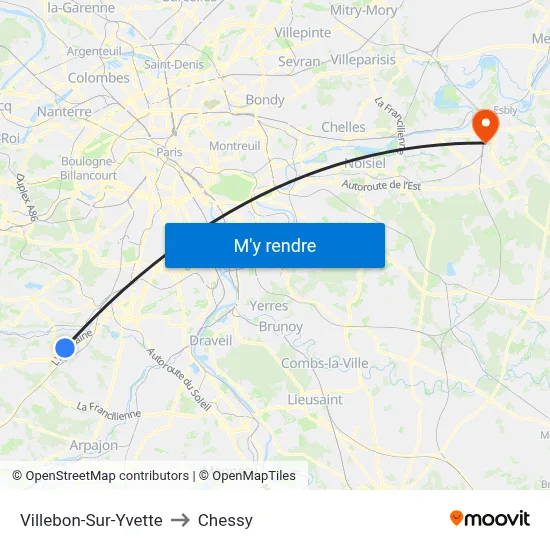 Villebon-Sur-Yvette to Chessy map