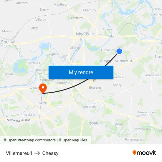 Villemareuil to Chessy map