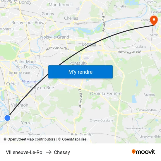 Villeneuve-Le-Roi to Chessy map