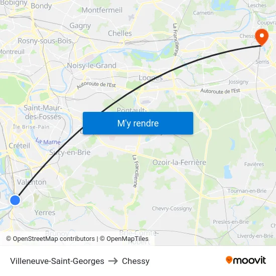 Villeneuve-Saint-Georges to Chessy map