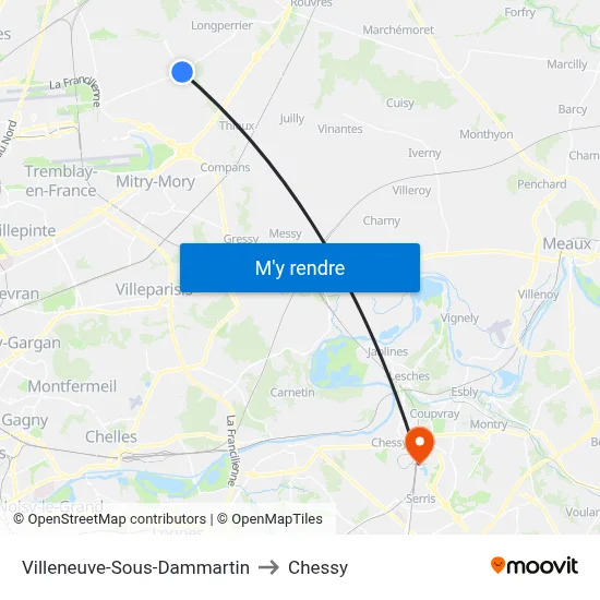 Villeneuve-Sous-Dammartin to Chessy map