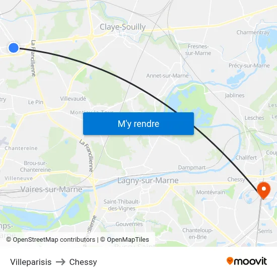 Villeparisis to Chessy map