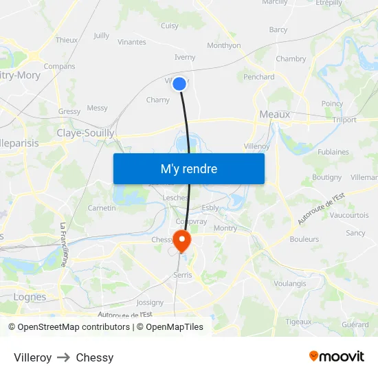 Villeroy to Chessy map