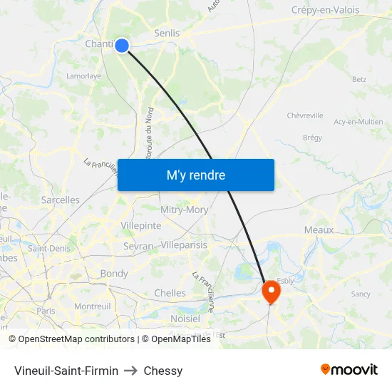 Vineuil-Saint-Firmin to Chessy map