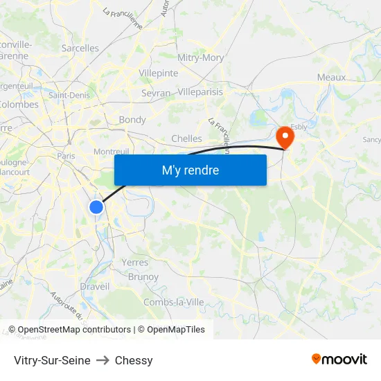 Vitry-Sur-Seine to Chessy map
