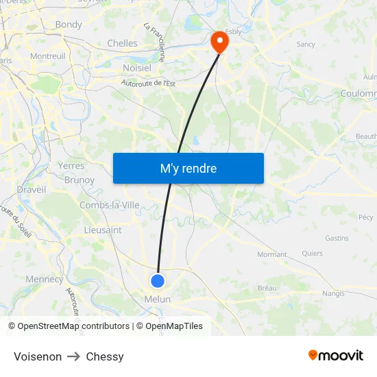 Voisenon to Chessy map