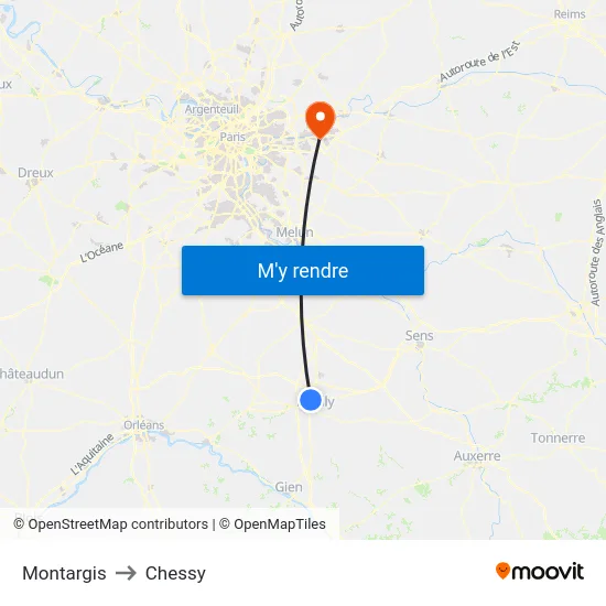 Montargis to Chessy map