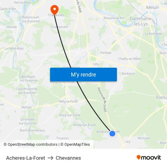 Acheres-La-Foret to Chevannes map