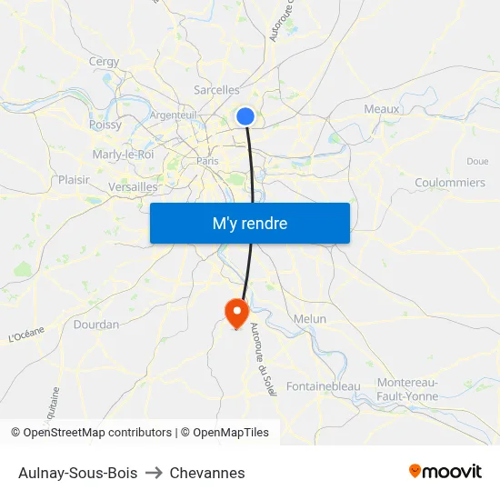 Aulnay-Sous-Bois to Chevannes map