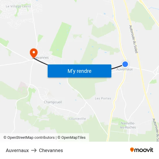 Auvernaux to Chevannes map