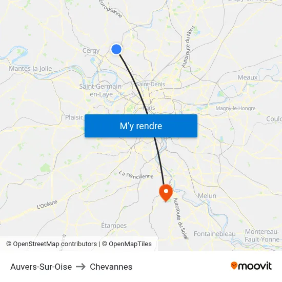 Auvers-Sur-Oise to Chevannes map