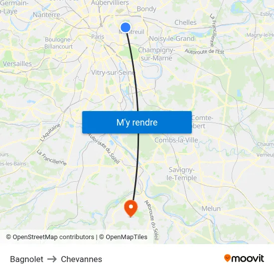 Bagnolet to Chevannes map