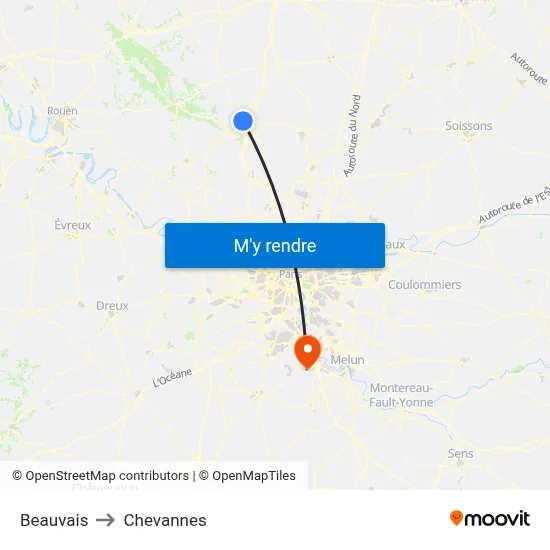 Beauvais to Chevannes map