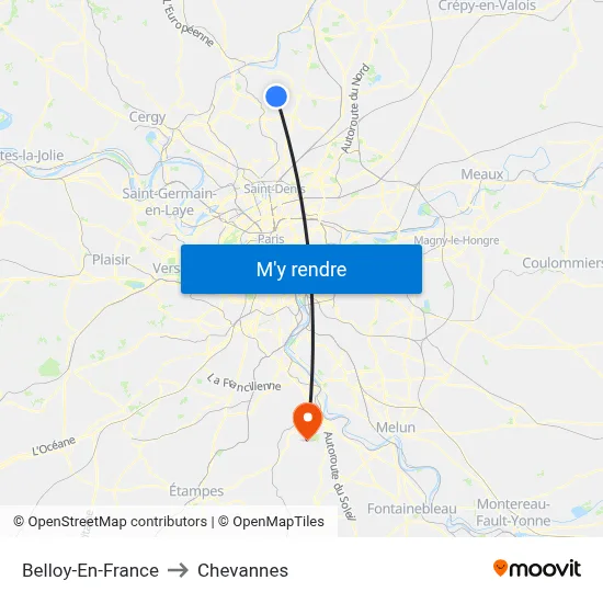Belloy-En-France to Chevannes map