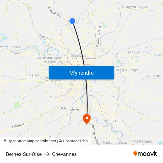 Bernes-Sur-Oise to Chevannes map