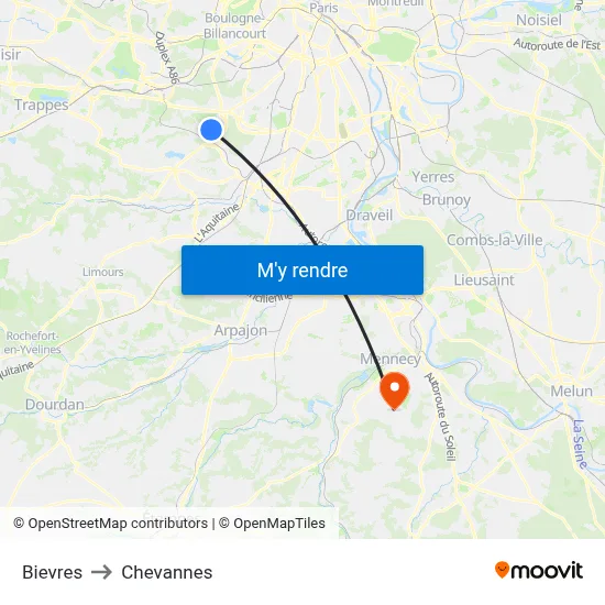 Bievres to Chevannes map
