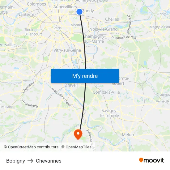 Bobigny to Chevannes map
