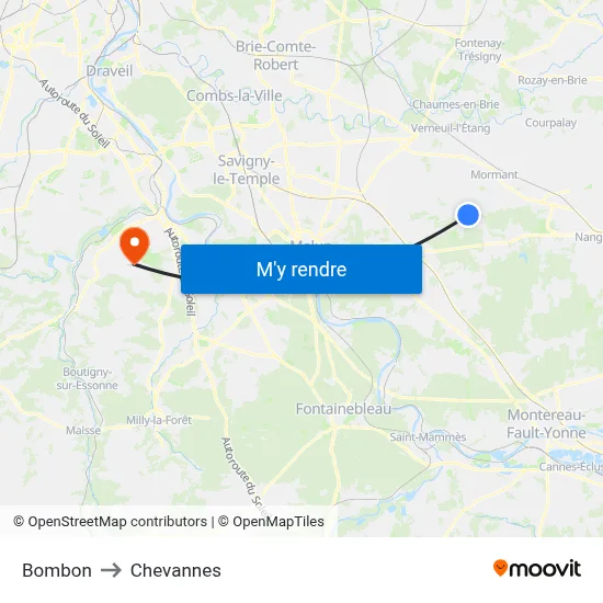 Bombon to Chevannes map