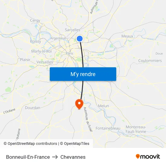 Bonneuil-En-France to Chevannes map
