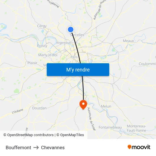 Bouffemont to Chevannes map
