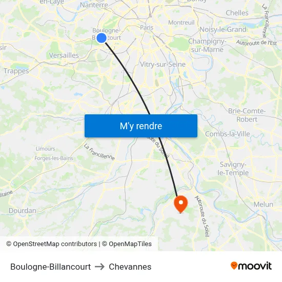 Boulogne-Billancourt to Chevannes map