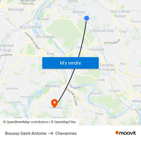 Boussy-Saint-Antoine to Chevannes map