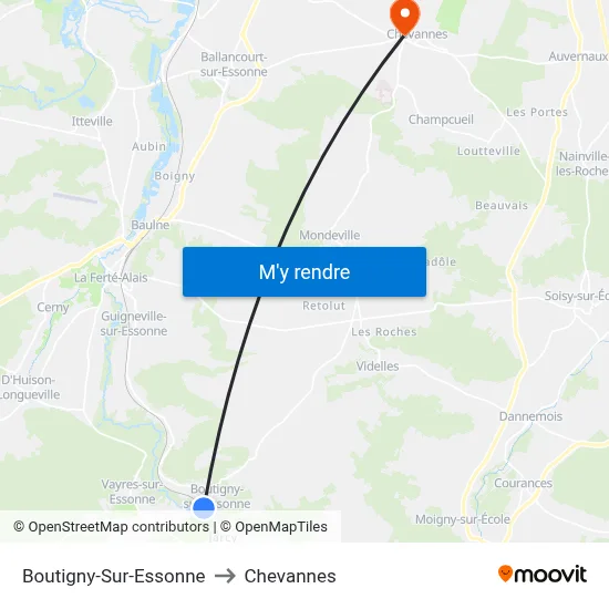 Boutigny-Sur-Essonne to Chevannes map