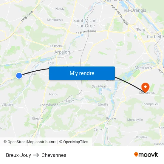 Breux-Jouy to Chevannes map