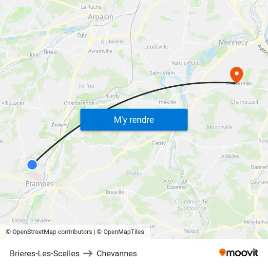 Brieres-Les-Scelles to Chevannes map
