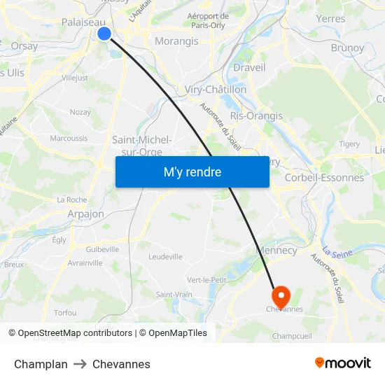 Champlan to Chevannes map