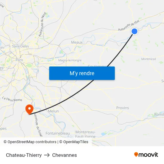Chateau-Thierry to Chevannes map