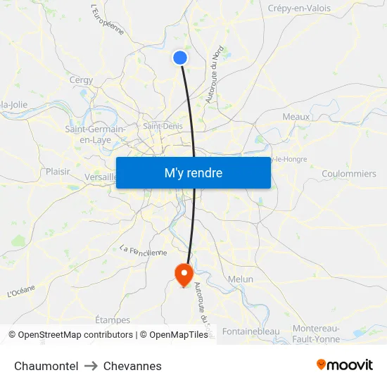 Chaumontel to Chevannes map