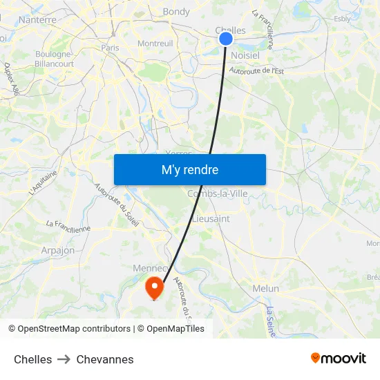 Chelles to Chevannes map