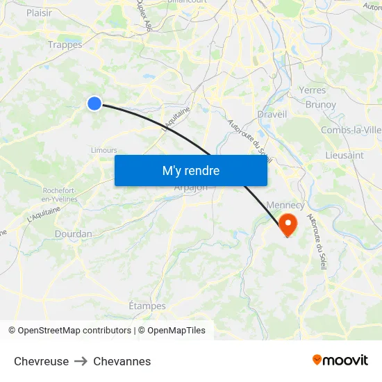 Chevreuse to Chevannes map
