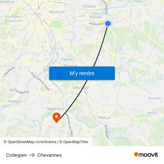 Collegien to Chevannes map