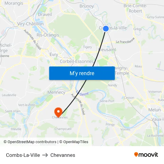 Combs-La-Ville to Chevannes map
