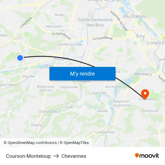 Courson-Monteloup to Chevannes map