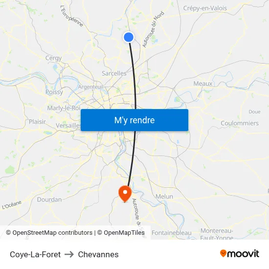 Coye-La-Foret to Chevannes map