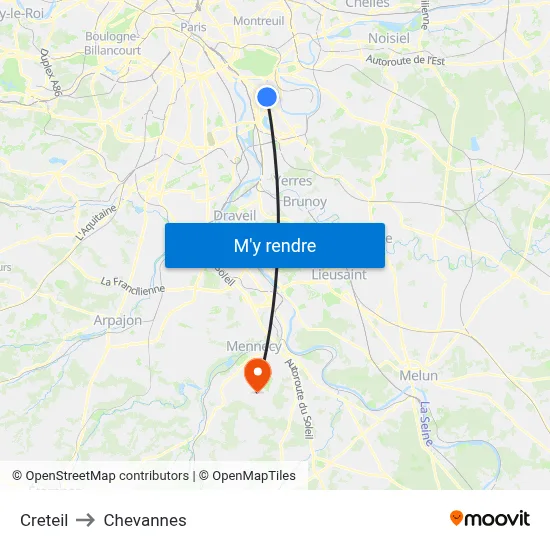 Creteil to Chevannes map