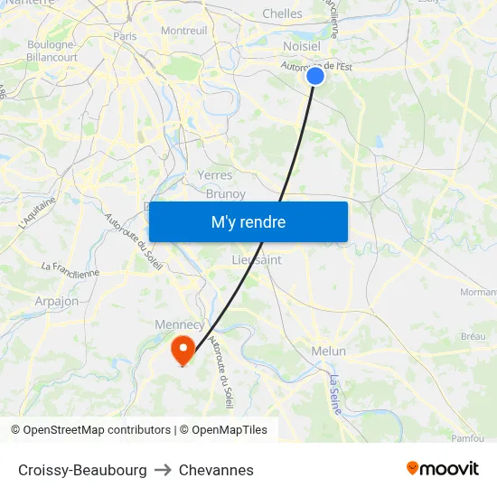 Croissy-Beaubourg to Chevannes map