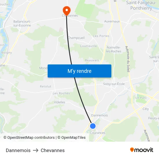 Dannemois to Chevannes map