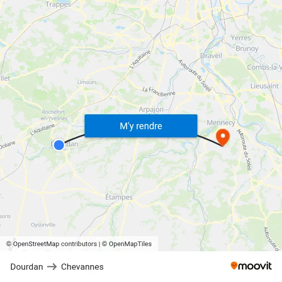 Dourdan to Chevannes map