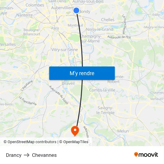 Drancy to Chevannes map