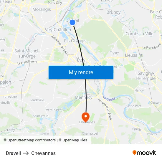 Draveil to Chevannes map