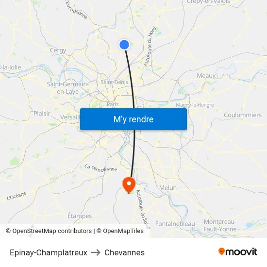 Epinay-Champlatreux to Chevannes map