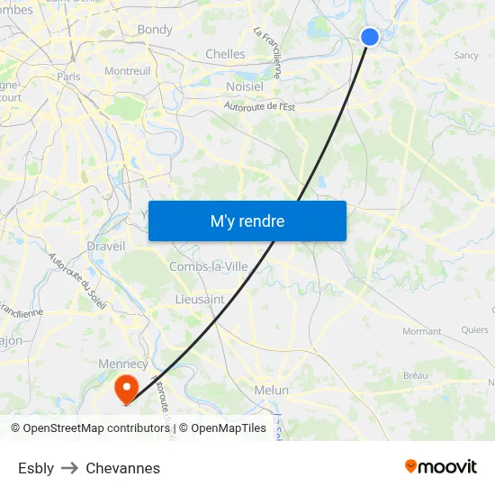 Esbly to Chevannes map