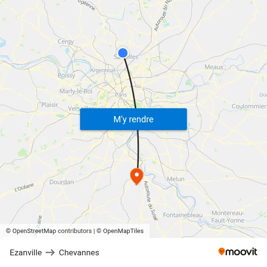 Ezanville to Chevannes map